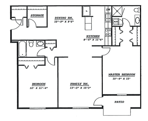 Floor plan for 2 beds, 2 baths, 1280 sqft